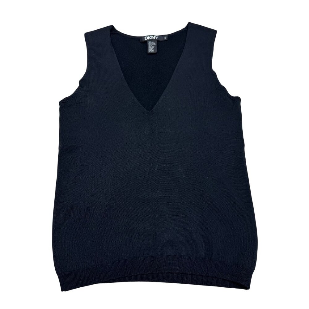 DKNY Women's V Neck Black Sleeveless Knit Top, Size S